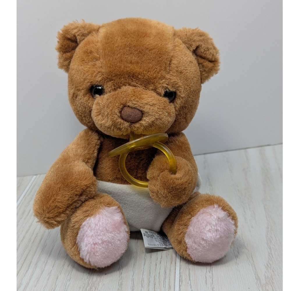 Russ Berrie Bibi Bear Plush Brown Baby Teddy Bear Diaper Pacifier #259 Korea
